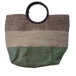 Ladies Lucky 7 Metallic 3‎ Tone Jute Tote with round handles